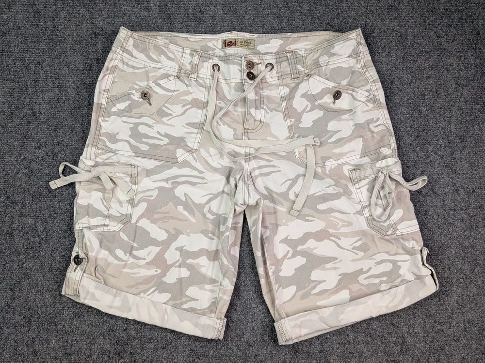 L.e.i. Shorts Womens 14 Beige Camo Cargo Twill Drawstring Bermuda Relaxed Fit